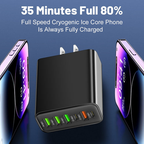 6-Port Travel Charger | 2x USB-C PD + 4x USB-A | Black or White | US/EU/UK
