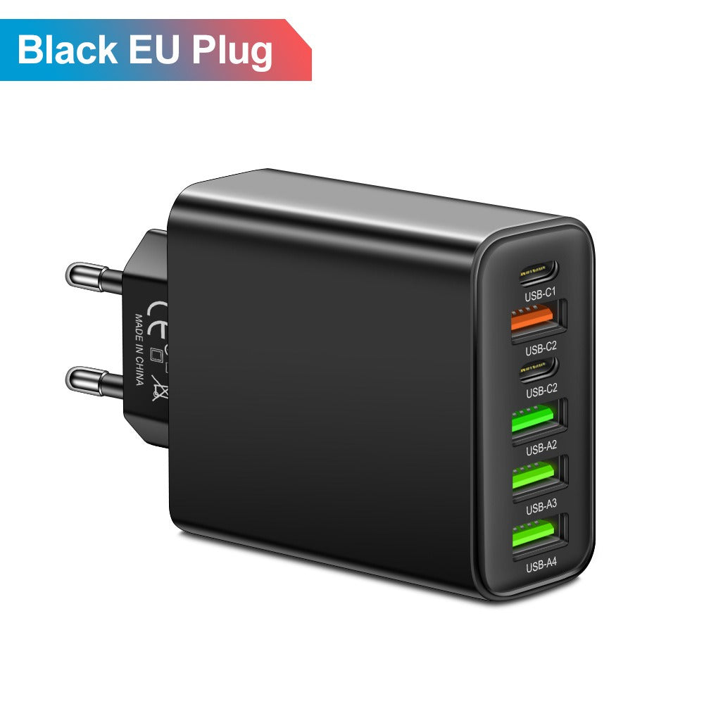 Multi interface mobile phone charger 2Type-c PD+4USB travel charging head