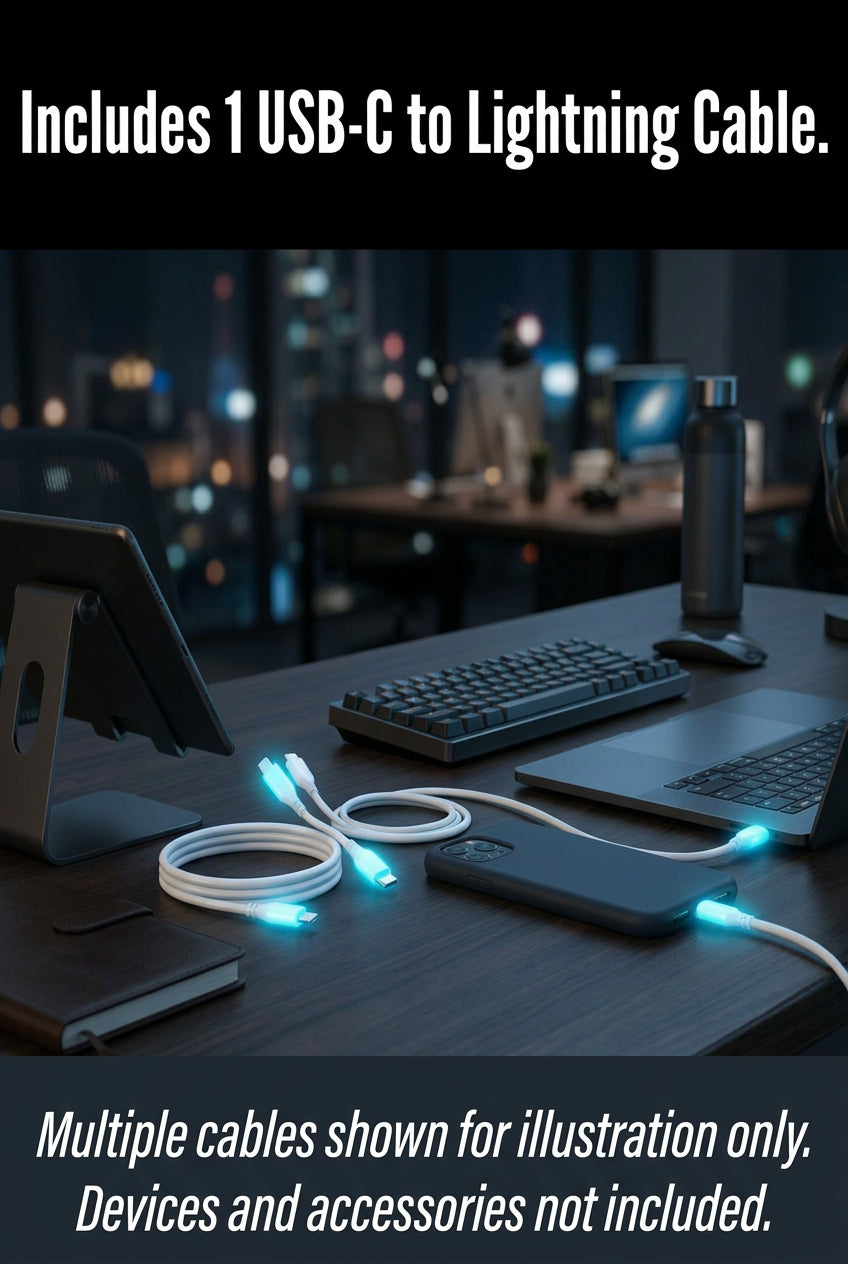 USB-C to Lightning Cable / White / Blue LED Connectors