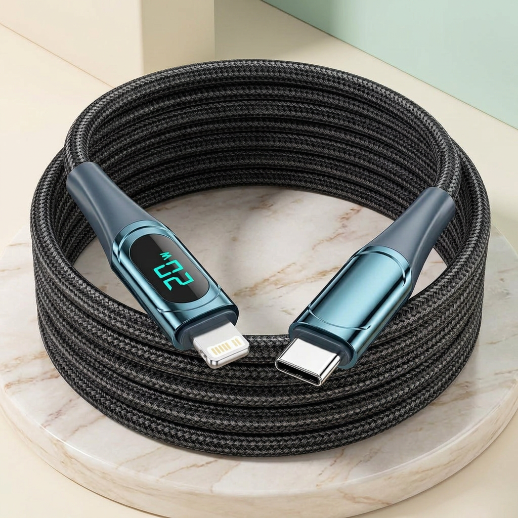 Blue USB-C-to-Lightning digital-display cable