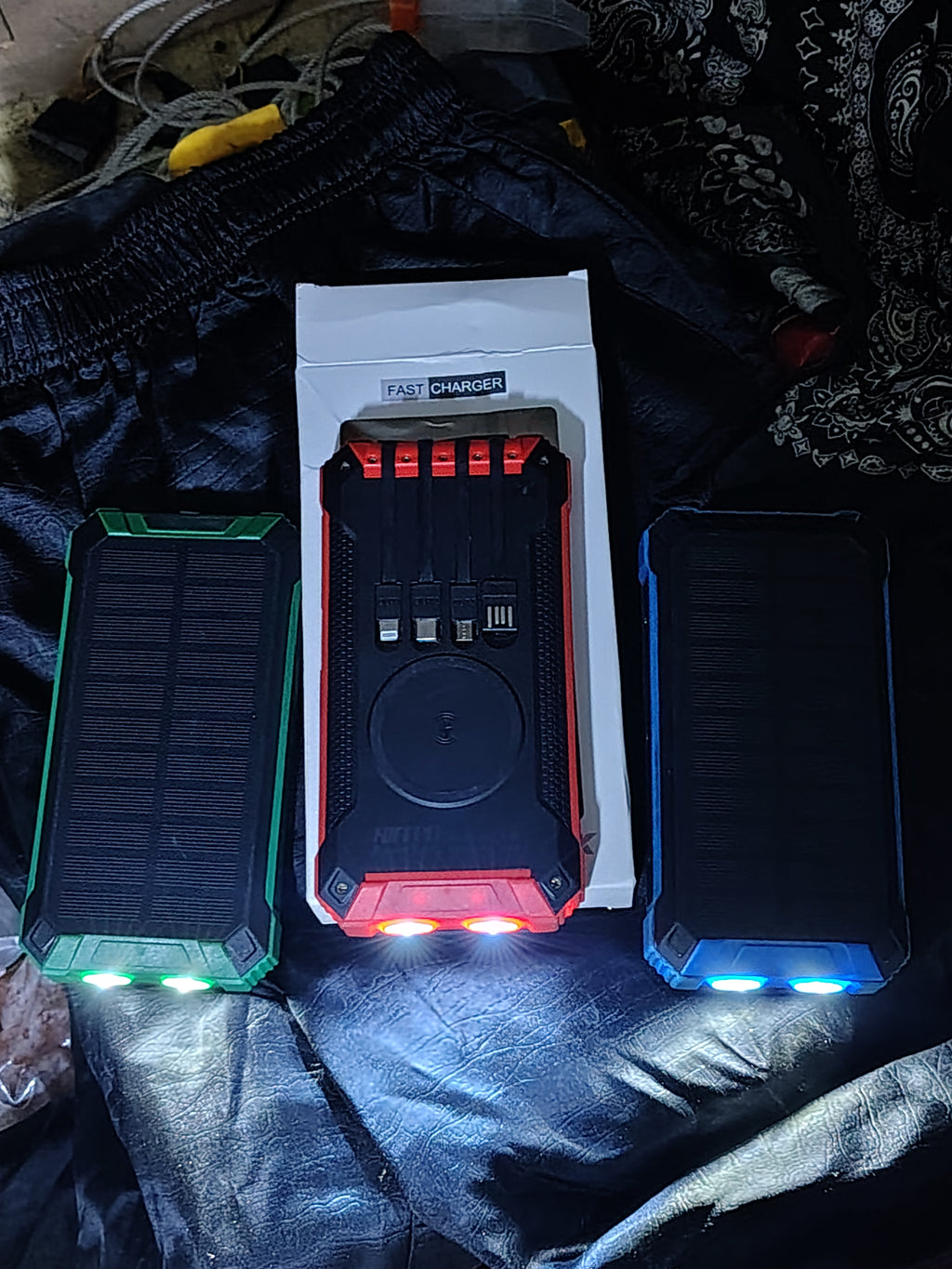 60000mAh Rugged Solar Power Bank- Wireless Charger with Built-in Cables & Dual Flashlights