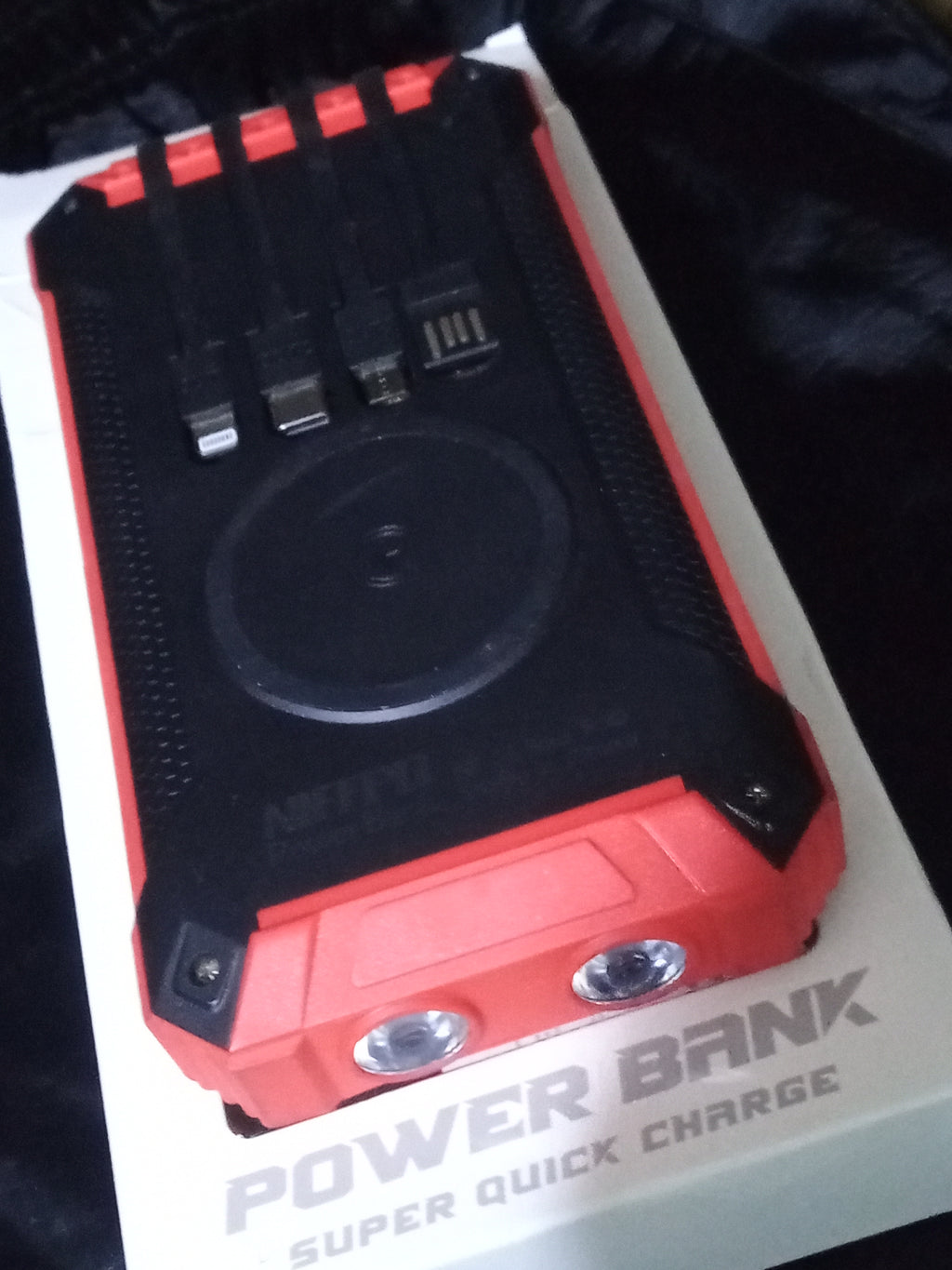 60000mAh Rugged Solar Power Bank- Wireless Charger with Built-in Cables & Dual Flashlights