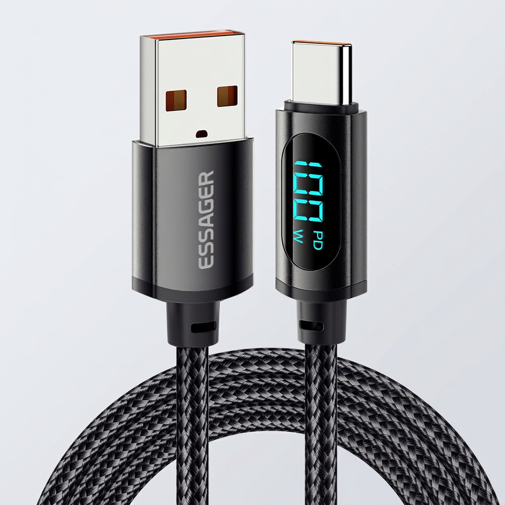 USB-A to USB-C cable with straight connectors